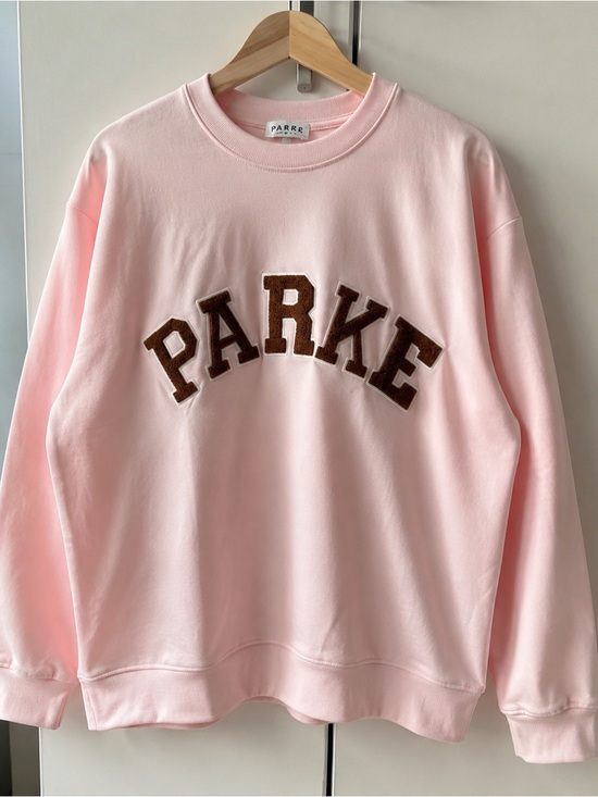 Parke Sweaters - PARKE Pink Crewneck Sweatshirt with Brown Appliqué